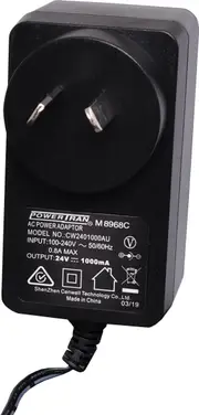 Powertran 24V DC 1A 1.2m 2.1mm DC Jack Appliance Power Supply Adapter Black