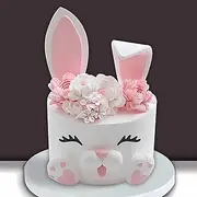 DRWATE 12 PCS Bunny Cake Topper with Ear Foot Flower Eye Nose for Easter Bunny Rabbit Baby Shower Birthday Party Supplies (Pink)