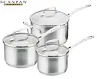 Scanpan 3-Piece Stainless Steel Impact Saucepan Set With Lids Kitchen Cooking