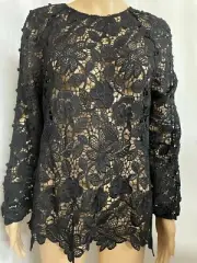 SEED HERITAGE SIZE 8 BNWT BLACK LACE BLOUSE LONG BUTTON UP SLEEVES