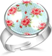 [FVQL] Adjustable Ring for Girls, roses and dots, 0.67inch/1.7cm, Glass, glass