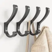 Hanging Coat Hooks Wall Mount - For Heavy 4 Pack, Black