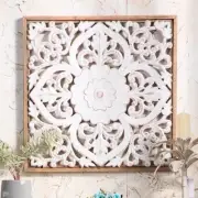 Carved Mandala Wooden Wall Art Handmade Hampton Panel Hanging Coastal Decor 58cm