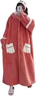 [GHYUB] Womens Robe ，Large Size Plush Hooded Bathrobe ，Thickened Spa Robe Plus Velvet Loose Pajamas in Winter (Color : Orange, Size : 5XL)