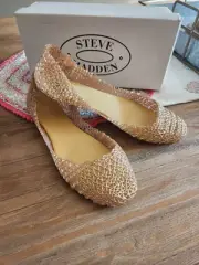 Steve Madden Gold Coral Reef Size 9 Sparkle Jelly Ballet Flats Shoes Slip Ons