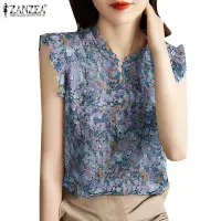 在飛比找蝦皮商城優惠-Zanzea 女式韓版休閒短袖立領鈕扣印花襯衫