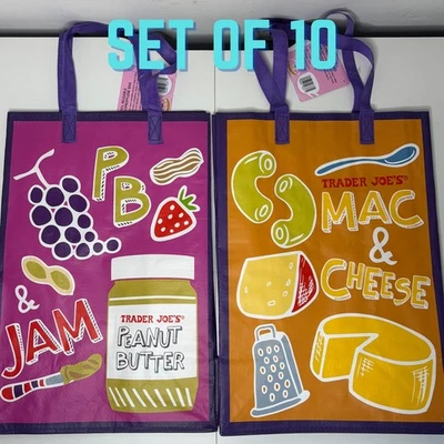 LOT 10x Trader Joe’s Comfort Food Tote Bag Reusable Mac Cheese Peanut Butter NWT