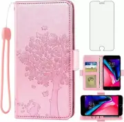 Compatible with iPhone 7plus 8plus 7/8 Plus Wallet Case and Tempered Glass