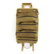Portable Tool Storage Box with 2 Detachable Zipper Pouch, Tool Organizer Bag Roll Up Carrier Bag for Electrician Mechanic (Khaki)