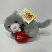 Vtg Russ Pet Kitten Cat Gray 8" Blue Eyes Plaid Bow stocking YOU’RE PURR-FECT
