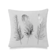 Feathers Silver Foil On White Pillow Cover