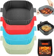 Silicone Air Fryer Liners, 4Pcs Air Fryer Silicone Baking Tray, Reusable Liners Square Air Fryer Accessories Non-Stick, Oil-Proof, Water-Proof. Food Grade Silicon Baking Tray (Pack 4) (Multi Color)