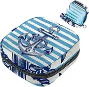 Period Bag,Sanitary Napkin Storage Bag,Anchor Striped Bright Blue Marine,Tampon Holder for Purse