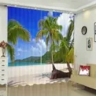 Beach Green Coconut Trees 3D Blockout Photo Print Curtain Fabric Curtains Window