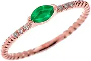 [Dainty and Elegant Gold Rings] 14k Rose Gold Dainty Diamond and Marquise May Birthstone Green CZ Rope Design Stackable/Proposal Ring