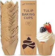 OvenDelite Tulip Cupcake Liners Natural 200PCS - Unbleached Parchment Muffin Liners, Non-Fade Oven-Safe, Brunch & Cafe Style Baking Cups