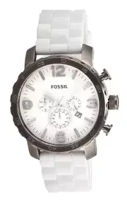 Fossil Nate Chronograph White Dial Men's Watch JR1427 MSRP $135