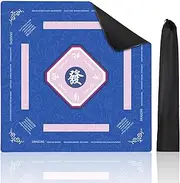 Mahjong Mat for Table, Noise Reduction Non-Slip Mat 31.5 * 31.5 Inch Mahjong Table Mat with Rules for Poker, Board Games Table Mat, Card Games, Tile Games, Dominoes(Blue)
