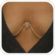 [XSBODY] Rhinestone Leaf Metal Chest Bracket Bra Chain Bralette Bikini Gold Body Chain Jewelry For Women Sexy