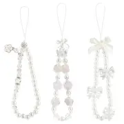 KALIONE 3 Pcs Pearl Beaded Phone Charm Lanyard Strap Butterfly Bow Flower