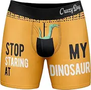 [Crazy Dog T-shirts] Mens Stop Staring At My Dinosaur Boxers Funny Sarcastic Sexual Joke Novelty Underwear For Guys