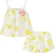 [LittleSpring] Little Girls Summer Outfits Floral Tank Top and Shorts 2 Pcs Clothes Set