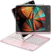 Touchpad Keyboard Case for iPad Pro 12.9 2021 5th Generation/2020 4th Gen/2018 3rd Gen, Wireless Backlit Bluetooth Keyboard Cover 360° Degree Rotatable Keyboard (Rose Gold)