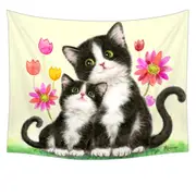 Cute Black and White Cats Mother and Daughter Tapestry