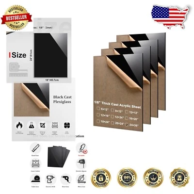 24x36 Acrylic Sheets - High-Quality Black Plexiglass for DIY Crafts (4-Pack)