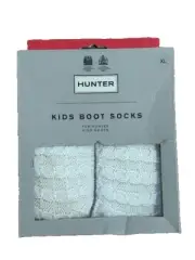 Hunter Kids Knitted Boot Socks Beige White XL Mini Cable Knit Recycled Extra Lrg