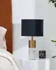 CAFE Marble Table Lamp Light Black Linen Drum Bedroom Bedside Lamp Side Light