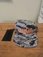 Harley Davidson Racing Camo Snap-back Hat Gray/Black-Orange.