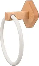 HOMSFOU Wooden Bathroom Towel Holder Towel Ring Counter Towel Holder Space-Saving Wall Mount Wash Cloth Hanger White