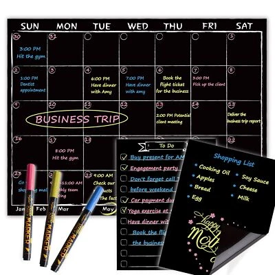 Magnetic Chalkboard Monthly Calendar with neon Bright Liquid Chalk Markers – ...