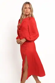 [PUP3] Laine Long Sleeve Midi Dress - Red 6 Red