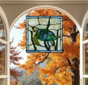 Sea Turtle Hanging Window Panel Suncatcher Tiffany Style Stained Glass 10x10in