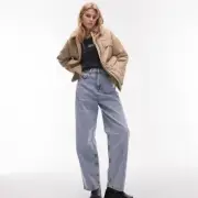 Topshop Trucker Jacket In Sand Size 8