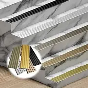 Floor Stair Nosing Edge Profile, Anti-Slip Stair Strips, Step Edge Trim Strips, Aluminum Safety Corner Edge Protection Strip, Easy to Install-Black||40MM