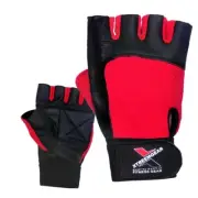 Weight Lifting Gloves Leather Fitness Training Gym Straps Workout Red G2R