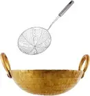 Brass cooking utensil Wok/ kadai 2 lt with stainless steel Strainer Small Size