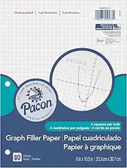 Pacon Filler Paper, White, 3-Hole Punched, 1/4" Grid Ruled 8" x 10-1/2", 80 Sheets