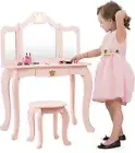 Kids Vanity Table & Stool Set Toddler Princess Pretend Beauty Makeup Table