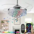Zynfandor 36” Bluetooth Ceiling Fan with Light and SpeakerRGB Retractable Bla...
