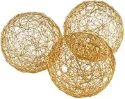 Modern Day Accents 3377 Guita Gold Wire Spheres Set of 3, Decorative Balls, Orb Ball, Shelf Decor, Table Decor, Dough Bowl Filler Decor, Home, Office, Kitchen, Living Room, Room Decor Aesthetic, 3" D