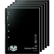 Spirax P906 Lecture Book 7mm Ruled 7 Hole Punched Wiro Bound A4 Black 5 Pack