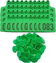 100PCS Cattle Ear Tags Numbered 001-100, Plastic Livestock Animal Ear Tag for Cows Goats Sheep Pigs Animal Identification Earring Tagger (Green)