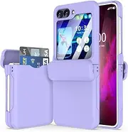 [WATACHE] for Samsung Galaxy Z Flip 7 FE/ 6/5 Case with Hinge Protection Shockproof with Credit Card Holder ID Card Protective Cover Flip Z 6 Phone Case for Galaxy Z Flip 6 5G(Purple)
