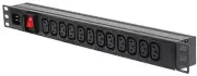 1U 12 WAY HORIZ IEC 10A PDU + SWITCH - PDU-12WS-H-IEC-M-1U