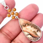 Rosetta Picture Jasper & Citrine 925 Sterling Silver Pendant Jewelry P-1122