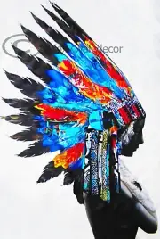 Canvas Print Indian Blue FEATHER NATIVE AMERICAN street art painting 47"